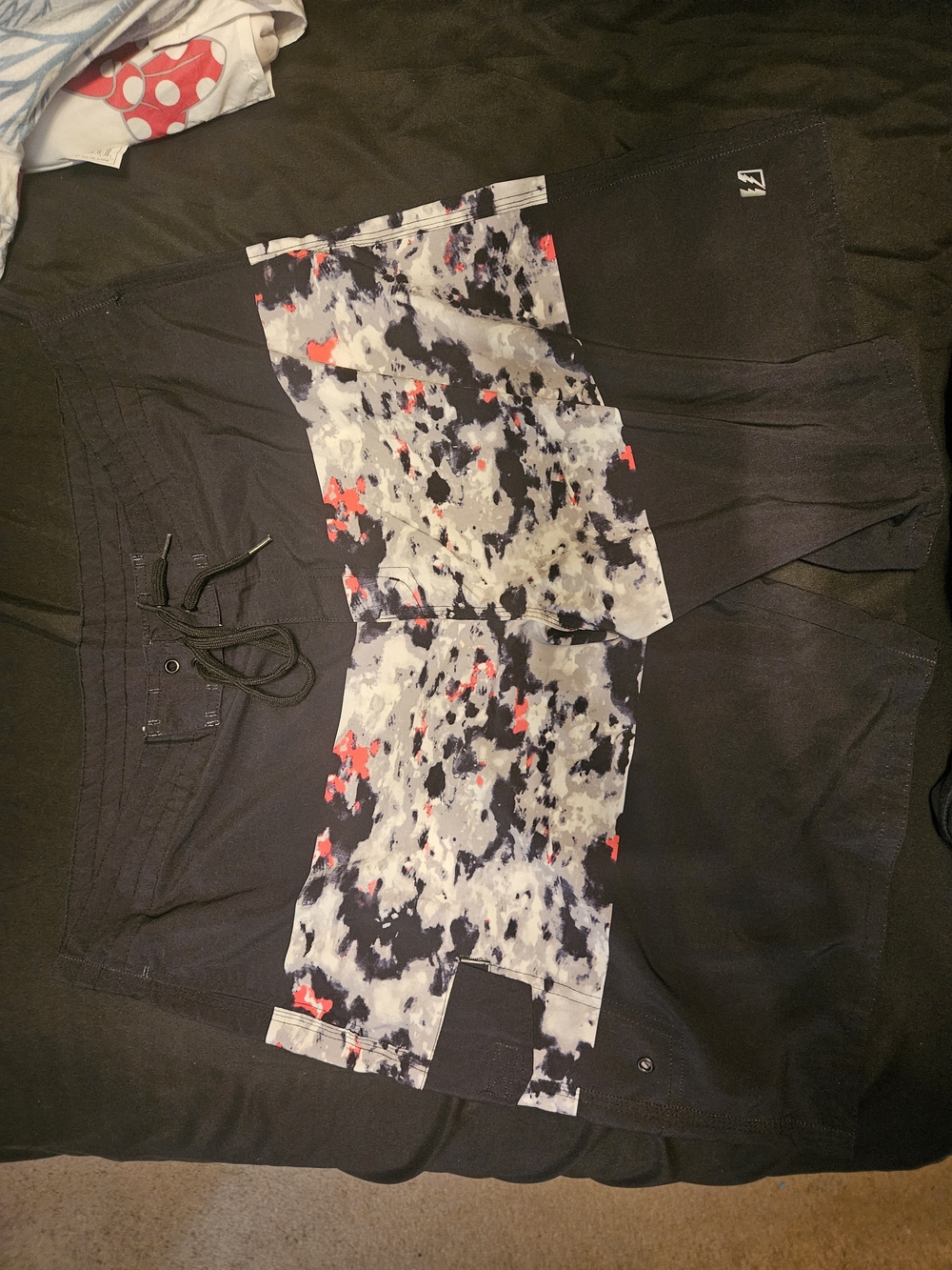 Amiana Black Hybrid Shorts with Gray, White and Red Abstract Panel